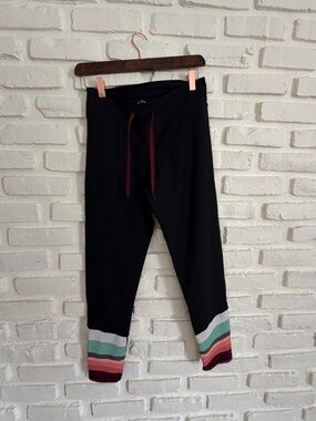 The Upside Black Tie Waist Leggings with Colorful Stripe Cuffs